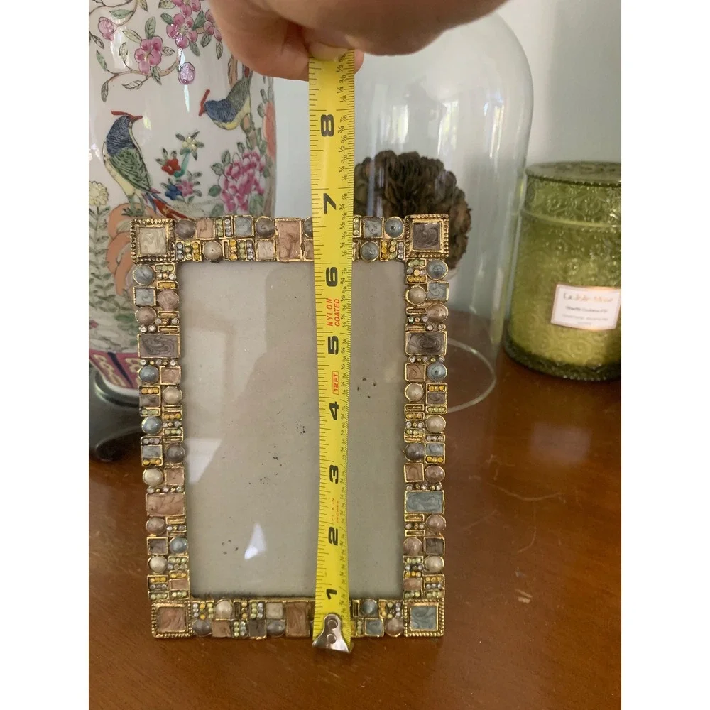 Gold Mosaic Enamel Rhinestone Faux Pearl 4x6 Picture Frame Art Deco Style
